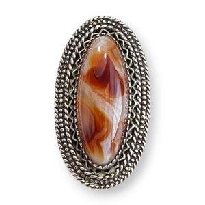 Vintage Southwestern Sterling Silver Banded Agate Ring Size 6